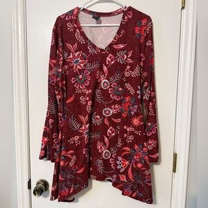 Floral V-Neck Tunic - Red